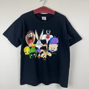 Vintage 1993 Looney Tunes Warner Bros Cartoon Graphic Tee Single Stitch Black L